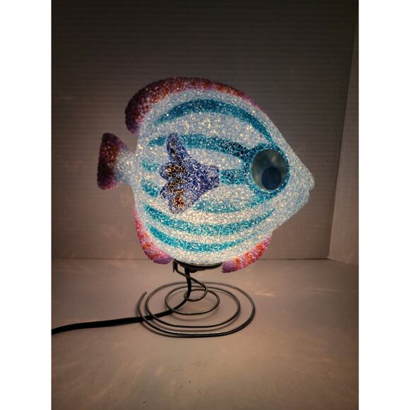Vintage Pop Art Blue Fish Night Light Lamp 9" Retro Popcorn Plastic - Picture 6 of 6